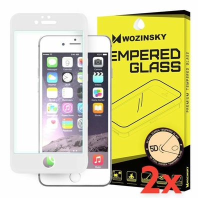 2x Komplett Schutzglas Panzerfolie für iPhone 6 / 6s Weiß White 5D Echt Hart