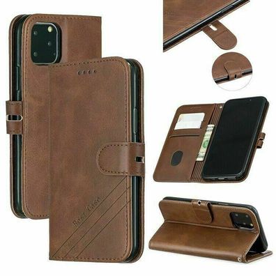 Handyhülle Für iPhone 13 Pro Flip Leder Tasche Etui Case Schutz Braun Brown