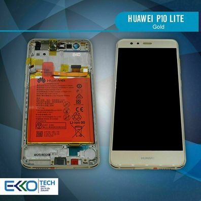 Huawei P10 Lite LCD Display Bildschirm Gold + Akku Rahmen Original Ware TOP