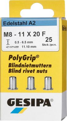 Blindnietmutter, PolyGrip®, Mini-Pack, Edelstahl, Flachrundkopf