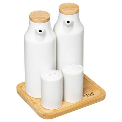 Gewürzbehälter für Olivenöl, Essig, Salz und Pfeffer, Keramik-Set, weiß