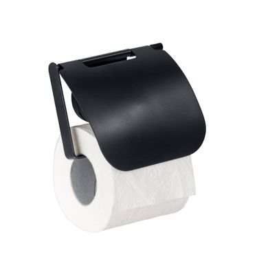 Toilettenpapierhalter PAVIA Static-Loc mit Deckel, schwarz, Wenko