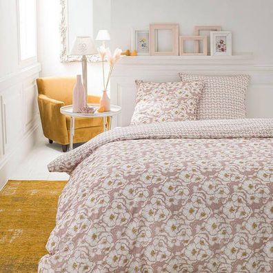 Bettwäsche aus Baumwolle, beidseitig, 220 x 240 cm, rosa mit Blumen