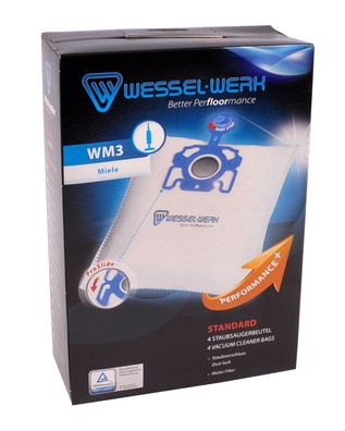 4 x, WM3 = Swirl M52 Staubsaugerbeutel für Miele mit Staubverschluss + Motorfilter