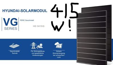 62 Stck , 25,7 KW Solarmodul Hyundai HiE-S415VG -415 Wp in Schindeltechnik
