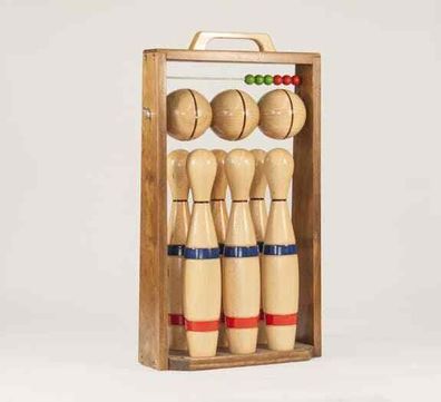 6 Holzkegel 30 cm hoch, Kegelspiel: Große Kegel und 3 Kugeln aus Holz, Bowling