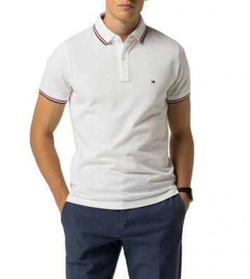 Tommy Hilfiger Poloshirt Herren twin Tipped Polo Hemd Kurzarm shirt Weiß