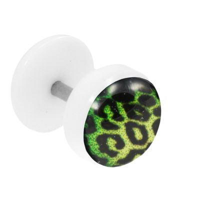 1 Fake Plug Ohrstecker mit Motiv Leopard grün Fake Piercing