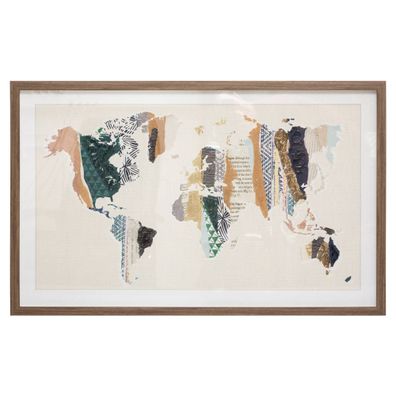 Bild Weltkarte, 80 x 50 cm, im braunem Rahmen
