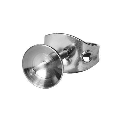 1 Ohrstecker Ohrring Rohling Edelstahl mit Schale für Perlen 4-5mm