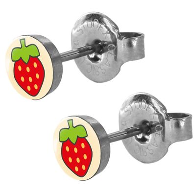 1 Paar Ohrringe Studex Erstohrstecker Chirurgenstahl mit Erdbeeren