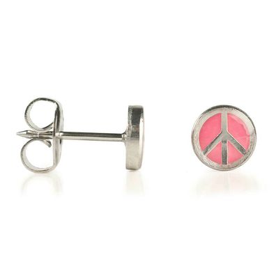 1 Paar Studex Erstohrstecker Ohrringe Chirurgenstahl mit Peace Zeichen in pink