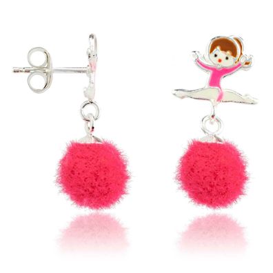 Kinderohrstecker Ballerina und Puschel in pink Ohrringe aus 925 Sterling Silber