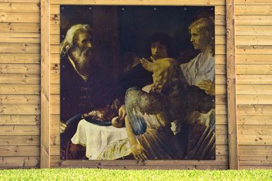Gartenposter - 200x200 cm - Abraham und die Engel - Gemälde von Rembrandt van Rijn