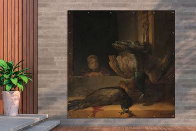 Gartenposter - 200x200 cm - Stillleben mit Pfauen - Gemälde von Rembrandt van Rijn