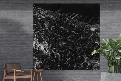 Gartenposter - 200x200 cm - Luftaufnahme von Manhattan - schwarz und weiß