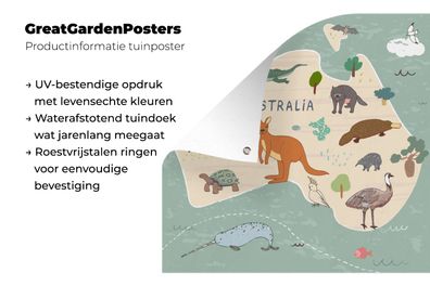 Gartenposter - 200x200 cm - Weltkarte Kinder - Tiere - Australien (Gr. 200x200 cm)