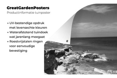 Gartenposter - 200x200 cm - Meerblick von Isla Mujeres - Schwarz und Weiß