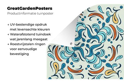 Gartenposter - 200x200 cm - Blütenblätter - Blau - Orange - Muster (Gr. 200x200 cm)