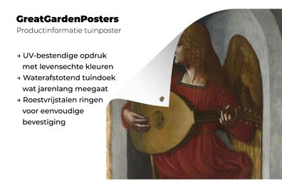 Gartenposter - 100x200 cm - Ein Engel in Rot mit einer Laute - Leonardo da Vinci