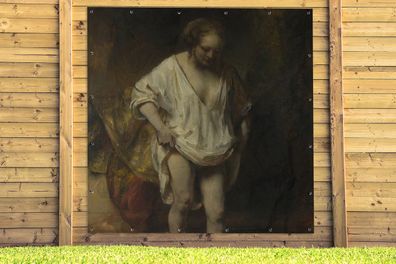 Gartenposter - 200x200 cm - Badende Frau - Gemälde von Rembrandt van Rijn