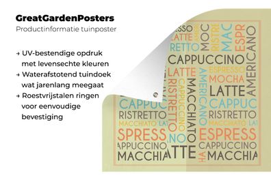 Gartenposter - 200x200 cm - Kaffee - Zitate - Reden - Cappuccino, Espresso, Latte Mac