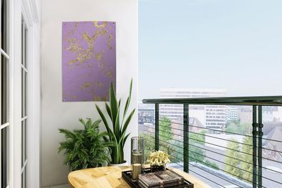 Gartenposter - 40x60 cm - Marmor - Glitzer - Lila - Gold (Gr. 40x60 cm)