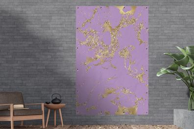 Gartenposter - 120x180 cm - Marmor - Glitzer - Lila - Gold (Gr. 120x180 cm)