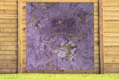 Gartenposter - 200x200 cm - Marmor - Muster - Lila - Gold (Gr. 200x200 cm)