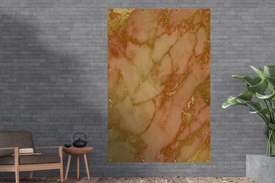 Gartenposter - 120x180 cm - Marmor - Rose - Blattgold (Gr. 120x180 cm)