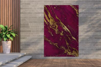 Gartenposter - 120x180 cm - Marmor - Muster - Rosa - Gold (Gr. 120x180 cm)