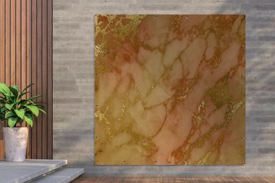 Gartenposter - 200x200 cm - Marmor - Gold - Rosa (Gr. 200x200 cm)