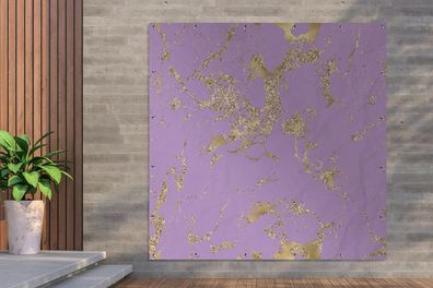 Gartenposter - 200x200 cm - Marmor - Glitter - Gold - Lila (Gr. 200x200 cm)