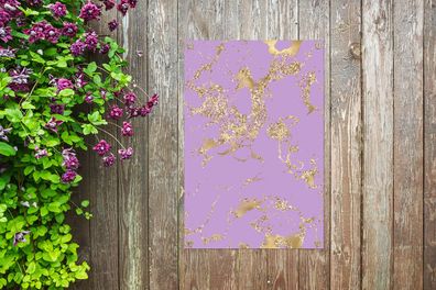 Gartenposter - 60x90 cm - Marmor - Glitzer - Lila - Gold (Gr. 60x90 cm)