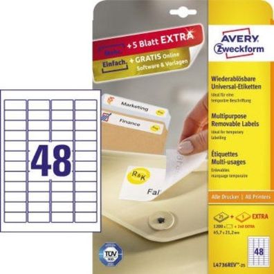 Avery Zweckform Etikett L4736REV-25 45,7x21,2mm weiß 1.200 St./Pack