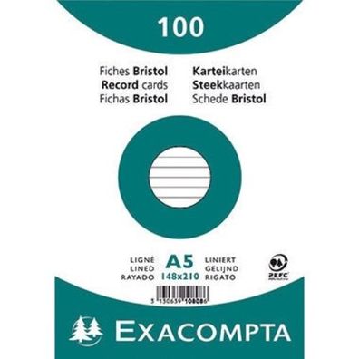 Exacompta Karteikarte 10808SE DIN A5 liniert weiß 100 St./ Pack.