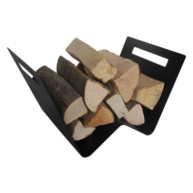 W-förmige Schwarze Holzablage / Holzkorb aus Stahl
