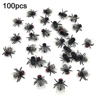 100 Stück realistisch aussehende Fliegen Schwarz Halloween Grusel Party Deko