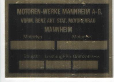 Typenschild Motoren-Werke Mannheim, Stationär Motorenbau, Oldtimer