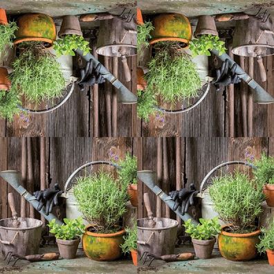 20 Servietten Küchenkräuter, Kräuter im Retro Garten Ambiente 33x33 cm