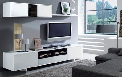 Wohnwand Bella TV-Wand Anbauwand Mediawand Wohnzimmer-Set, Weiß glänzend