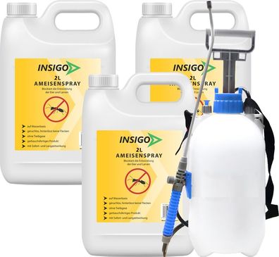 INSIGO 3x2L + 5L Sprüher Ameisenspray Ameisenmittel Ameisengift gegen Ameisen Schutz
