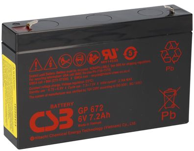 CSB Bleiakku 6V 7,2 Ah GP672F1 wartungsfrei AGM Bleibatterie