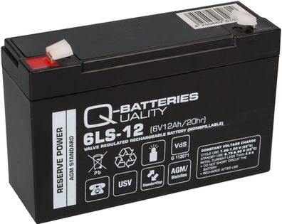 Q-Batteries 6LS-12 6V 12Ah Blei-Vlies Akku / AGM VRLA mit VdS