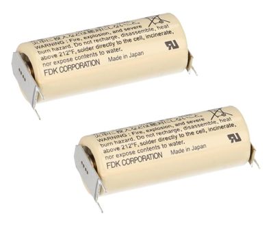 2x FDK Lithium 3V Batterie CR 17450 SE-FT1 A - Zelle Print 2/1 + + / -
