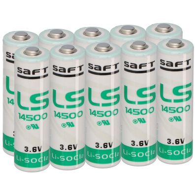 10x Saft Lithium 3,6V Batterie LS14500 AA - Zelle