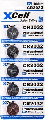 5er Sparset XCell CR2032 Lithium-Knopfzelle 3V / 220mAh