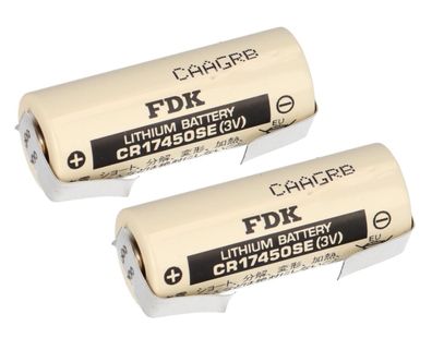 2x FDK Lithium 3V Batterie CR 17450SE A - Zelle U Lötfahne Temperaturbereich -40 ...