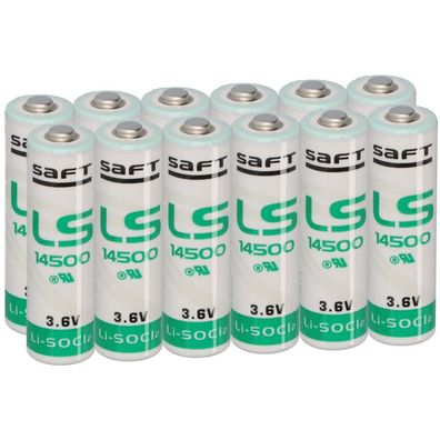 12x Saft Lithium 3,6V Batterie LS14500 AA - Zelle