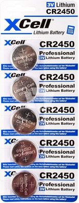 5er Sparset XCell CR2450 Lithium-Knopfzelle 3V / 620mAh